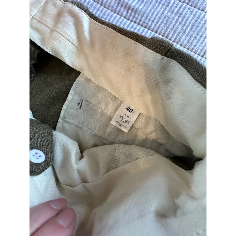 Orvis Pleated Wool Trousers Mens 40 x 29 Olive Green Made in USA Cuffed EUC